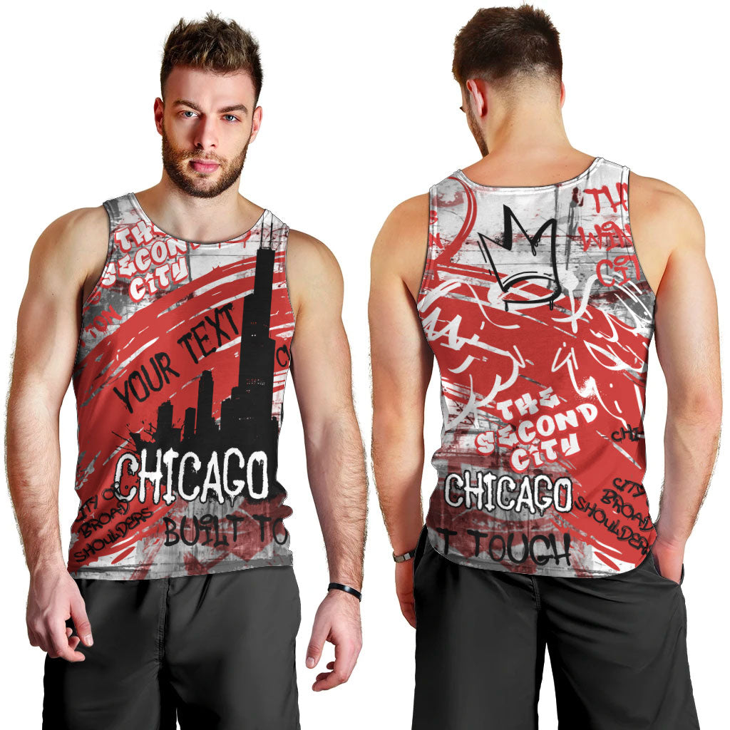 Personalized Chicago City Skyline Men Tank Top Urban Graffiti Street Art - Second City Windy City