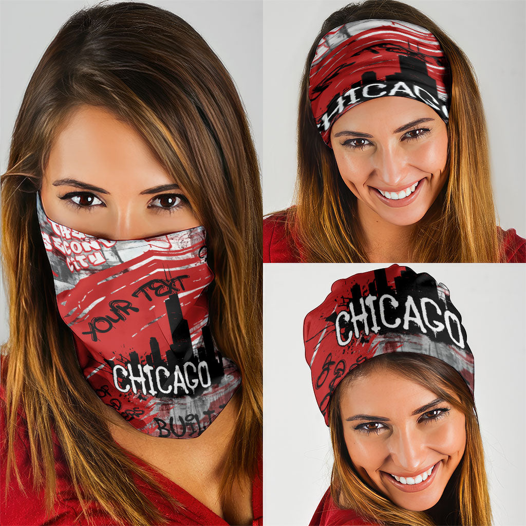 Personalized Chicago City Skyline Neck Gaiter Urban Graffiti Street Art - Second City Windy City