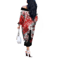 Personalized Chicago City Skyline Off The Shoulder Long Sleeve Dress Urban Graffiti Street Art - Second City Windy City