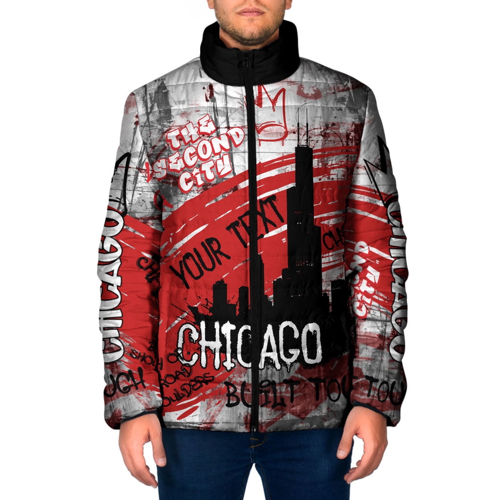 Personalized Chicago City Skyline Padded Jacket Urban Graffiti Street Art - Second City Windy City