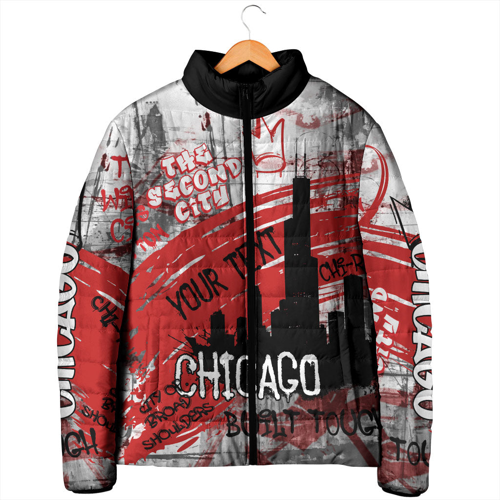 Personalized Chicago City Skyline Padded Jacket Urban Graffiti Street Art - Second City Windy City