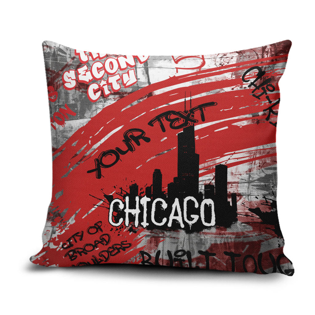 Personalized Chicago City Skyline Pillow Cover Urban Graffiti Street Art - Second City Windy City