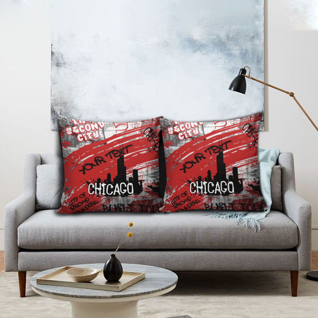 Personalized Chicago City Skyline Pillow Cover Urban Graffiti Street Art - Second City Windy City