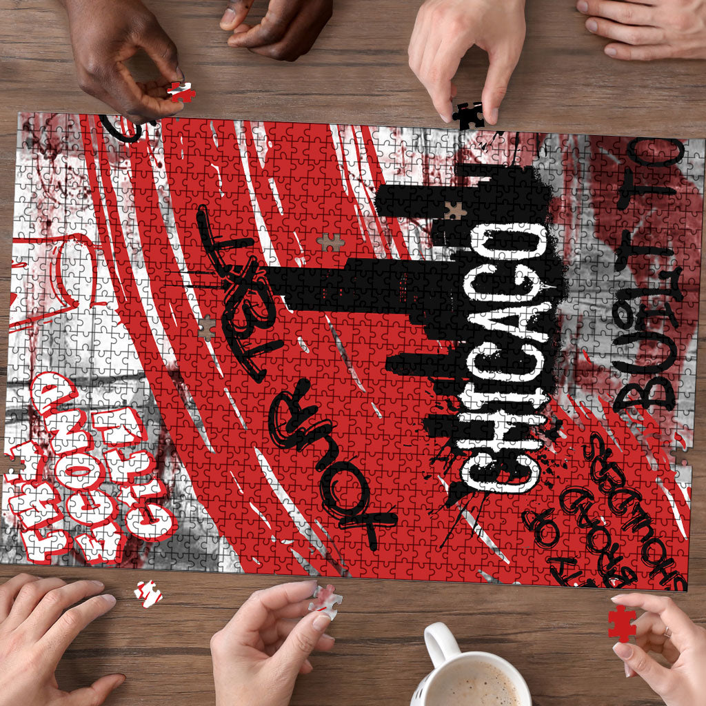 Personalized Chicago City Skyline Puzzle Urban Graffiti Street Art - Second City Windy City