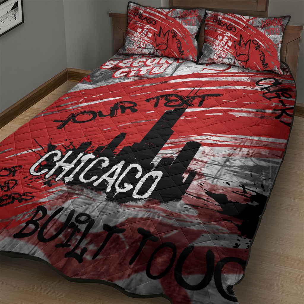 Personalized Chicago City Skyline Quilt Bed Set Urban Graffiti Street Art - Second City Windy City