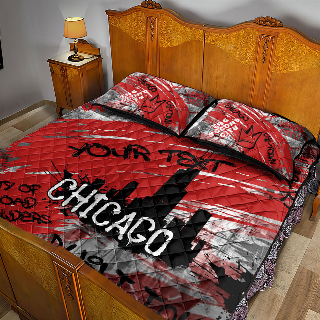 Personalized Chicago City Skyline Quilt Bed Set Urban Graffiti Street Art - Second City Windy City