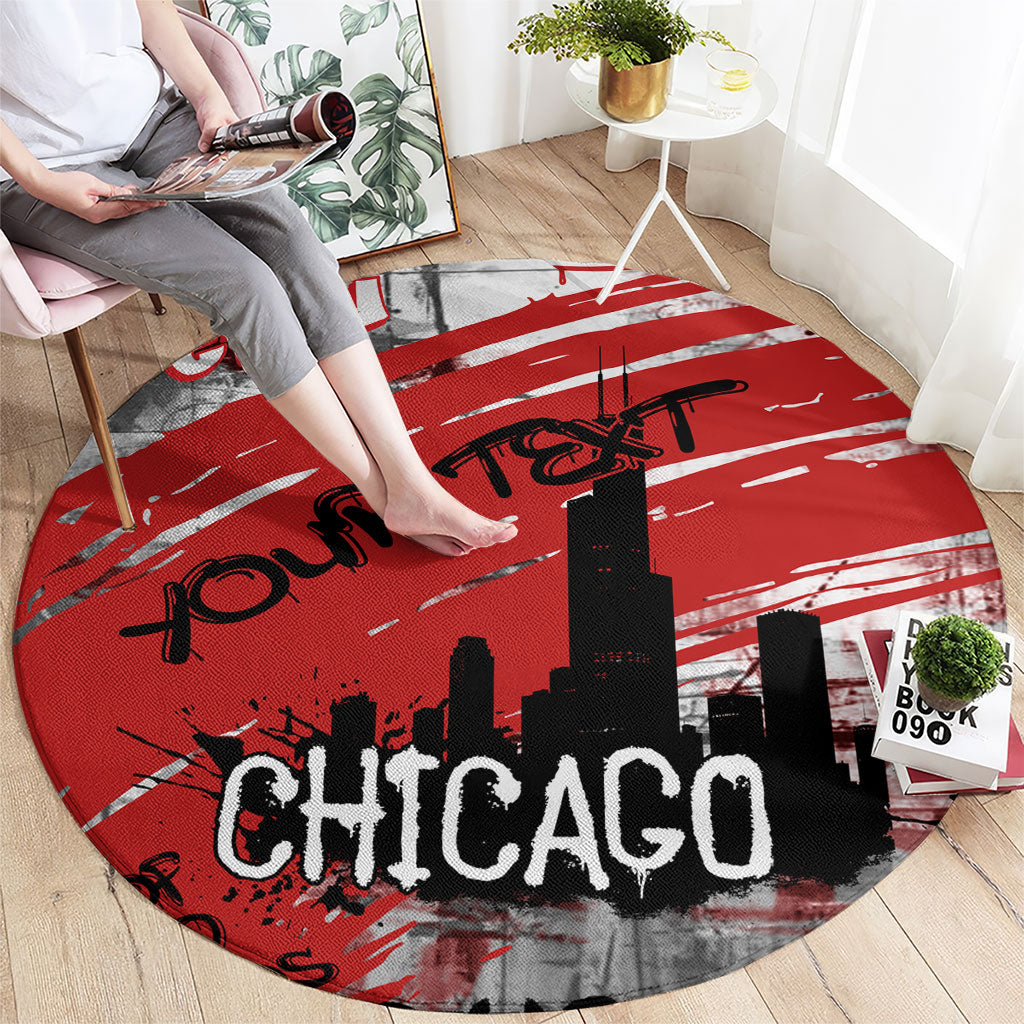 Personalized Chicago City Skyline Round Carpet Urban Graffiti Street Art - Second City Windy City