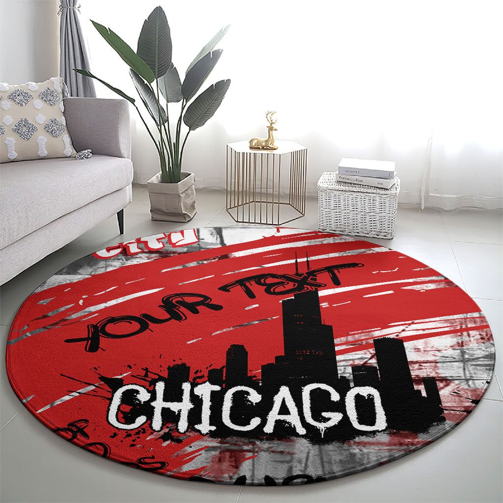 Personalized Chicago City Skyline Round Carpet Urban Graffiti Street Art - Second City Windy City