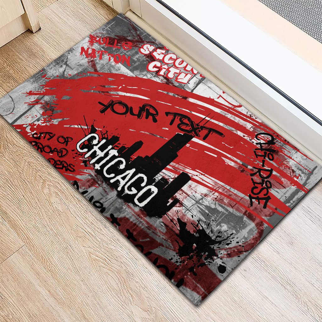 Personalized Chicago City Skyline Rubber Doormat Urban Graffiti Street Art - Second City Windy City
