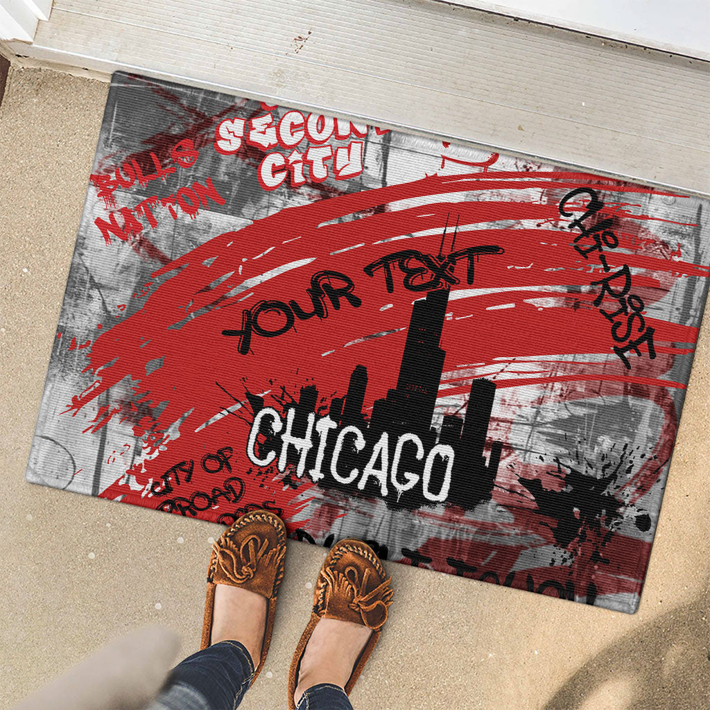 Personalized Chicago City Skyline Rubber Doormat Urban Graffiti Street Art - Second City Windy City
