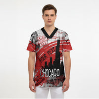 Personalized Chicago City Skyline Scrub Top Urban Graffiti Street Art - Second City Windy City