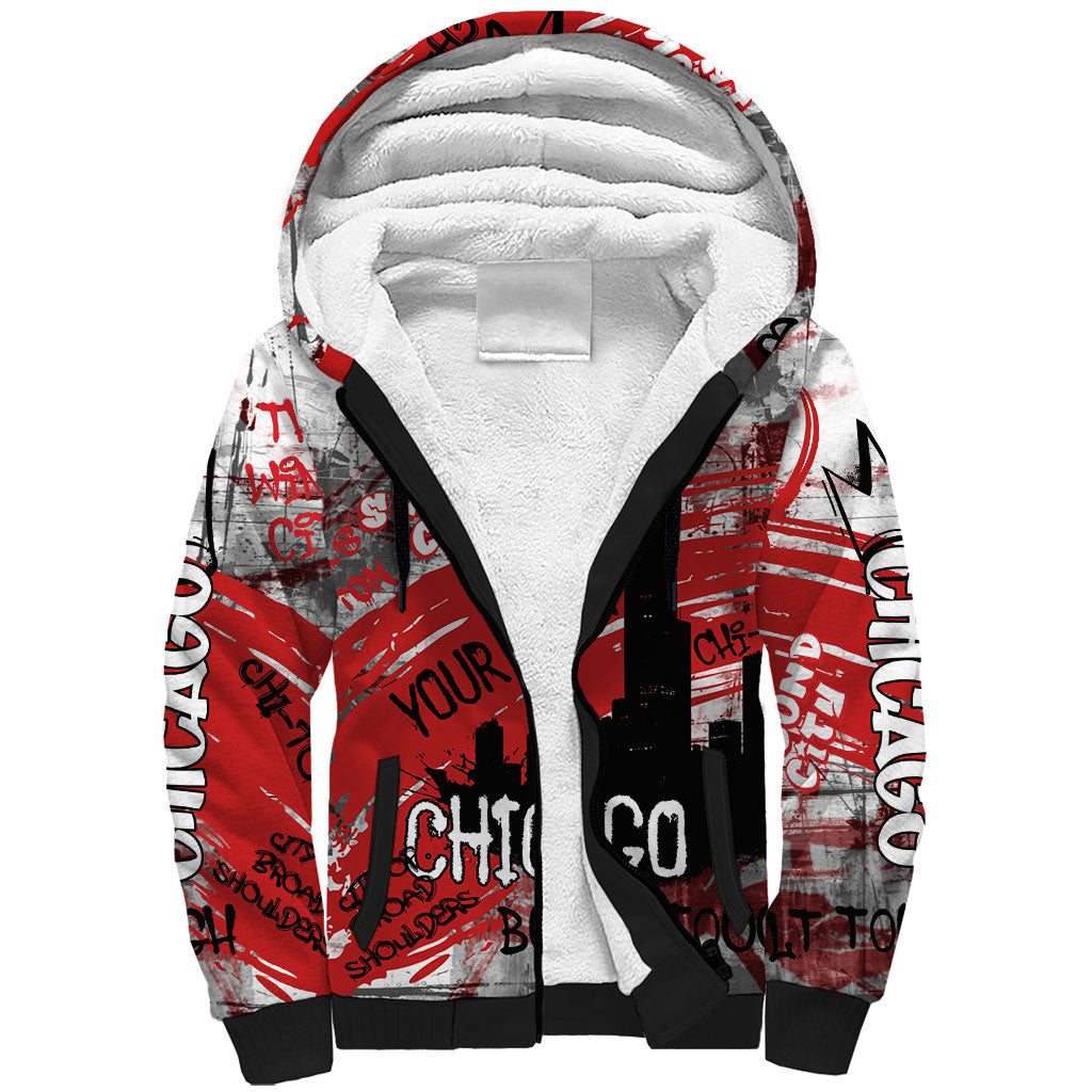 Personalized Chicago City Skyline Sherpa Hoodie Urban Graffiti Street Art - Second City Windy City