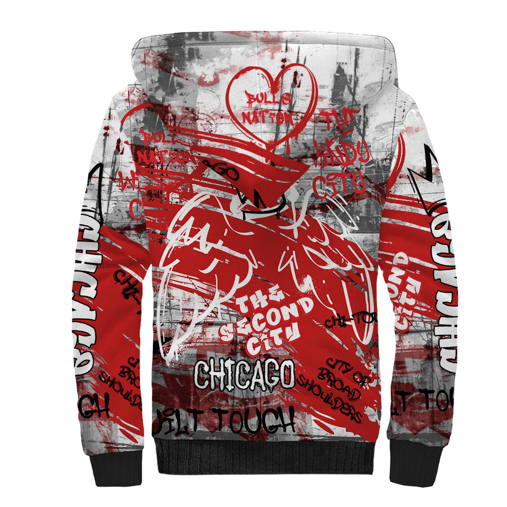 Personalized Chicago City Skyline Sherpa Hoodie Urban Graffiti Street Art - Second City Windy City