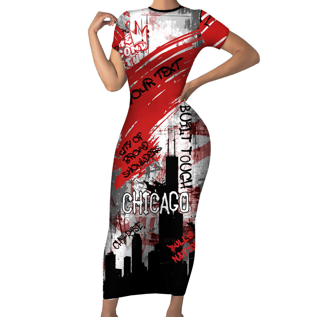 Personalized Chicago City Skyline Short Sleeve Bodycon Dress Urban Graffiti Street Art - Second City Windy City