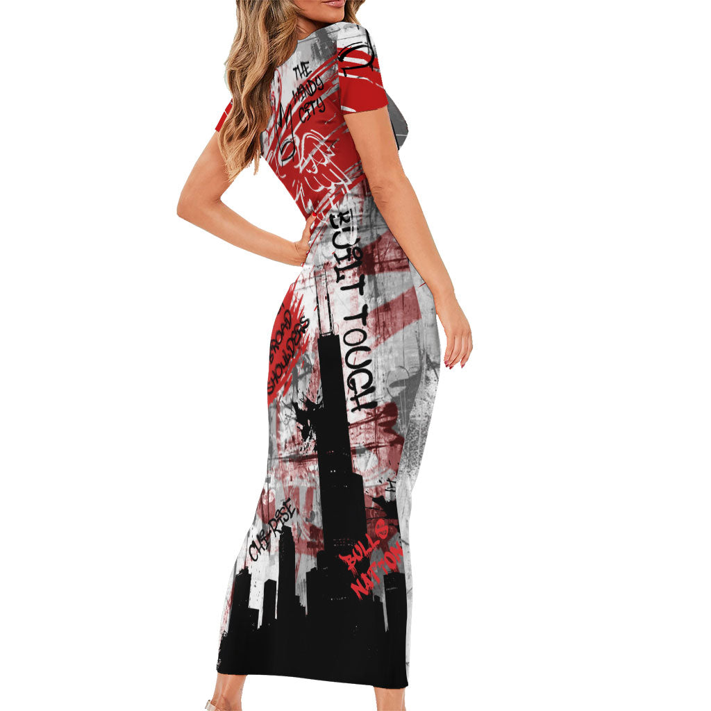 Personalized Chicago City Skyline Short Sleeve Bodycon Dress Urban Graffiti Street Art - Second City Windy City