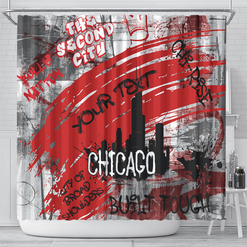 Personalized Chicago City Skyline Shower Curtain Urban Graffiti Street Art - Second City Windy City