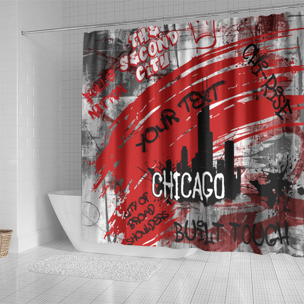 Personalized Chicago City Skyline Shower Curtain Urban Graffiti Street Art - Second City Windy City