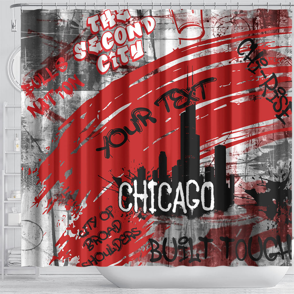 Personalized Chicago City Skyline Shower Curtain Urban Graffiti Street Art - Second City Windy City