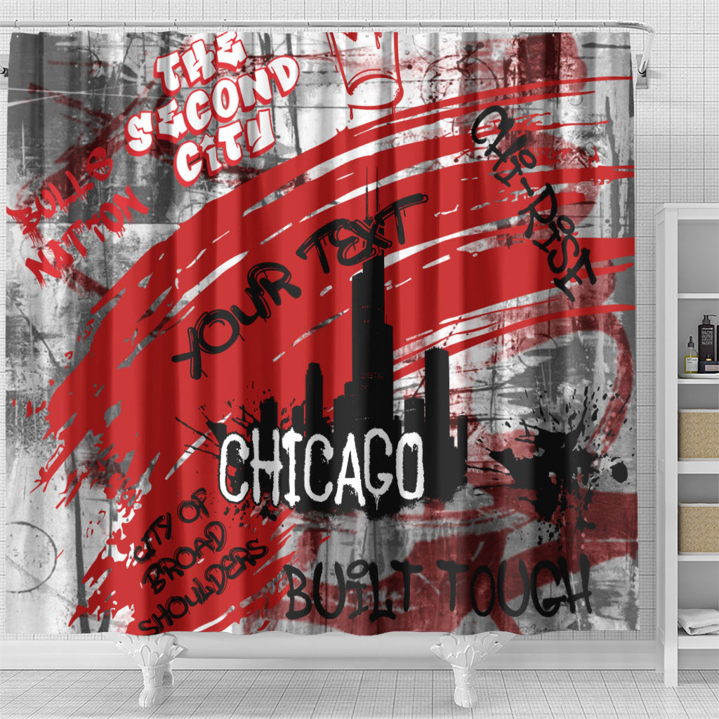 Personalized Chicago City Skyline Shower Curtain Urban Graffiti Street Art - Second City Windy City