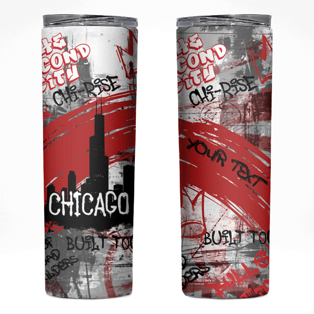 Personalized Chicago City Skyline Skinny Tumbler Urban Graffiti Street Art - Second City Windy City
