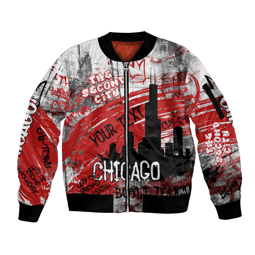 Personalized Chicago City Skyline Sleeve Zip Bomber Jacket Urban Graffiti Street Art - Second City Windy City