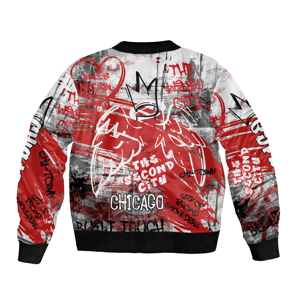 Personalized Chicago City Skyline Sleeve Zip Bomber Jacket Urban Graffiti Street Art - Second City Windy City
