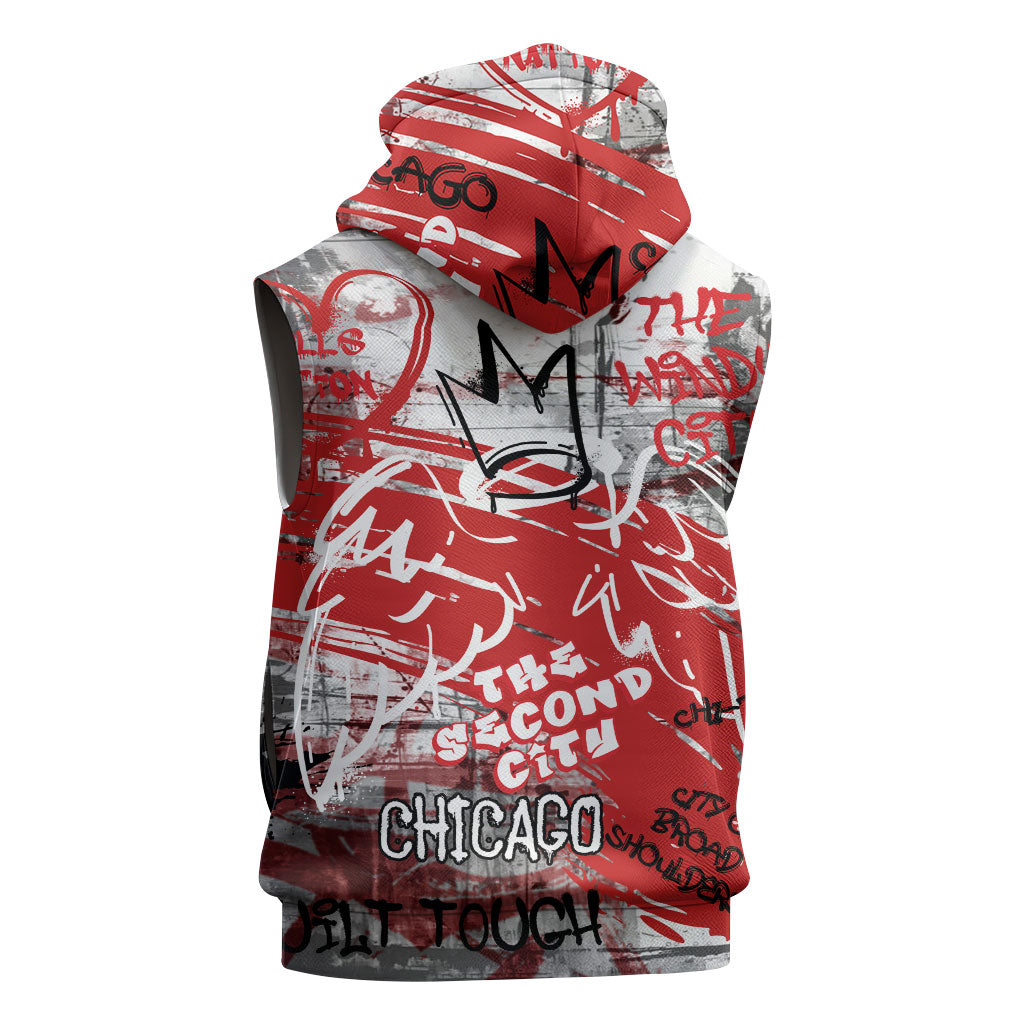 Personalized Chicago City Skyline Sleeveless Hoodie Urban Graffiti Street Art - Second City Windy City