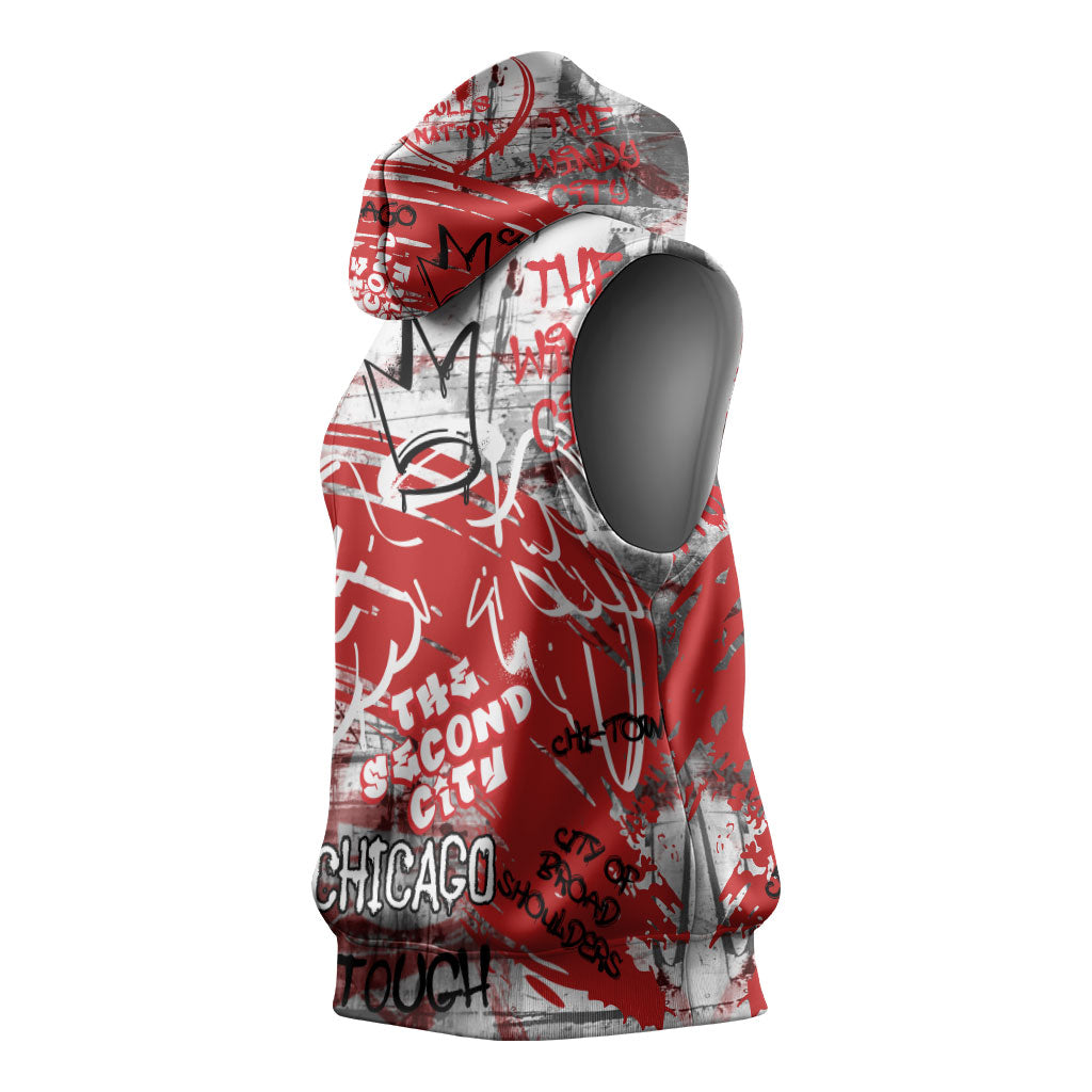 Personalized Chicago City Skyline Sleeveless Hoodie Urban Graffiti Street Art - Second City Windy City