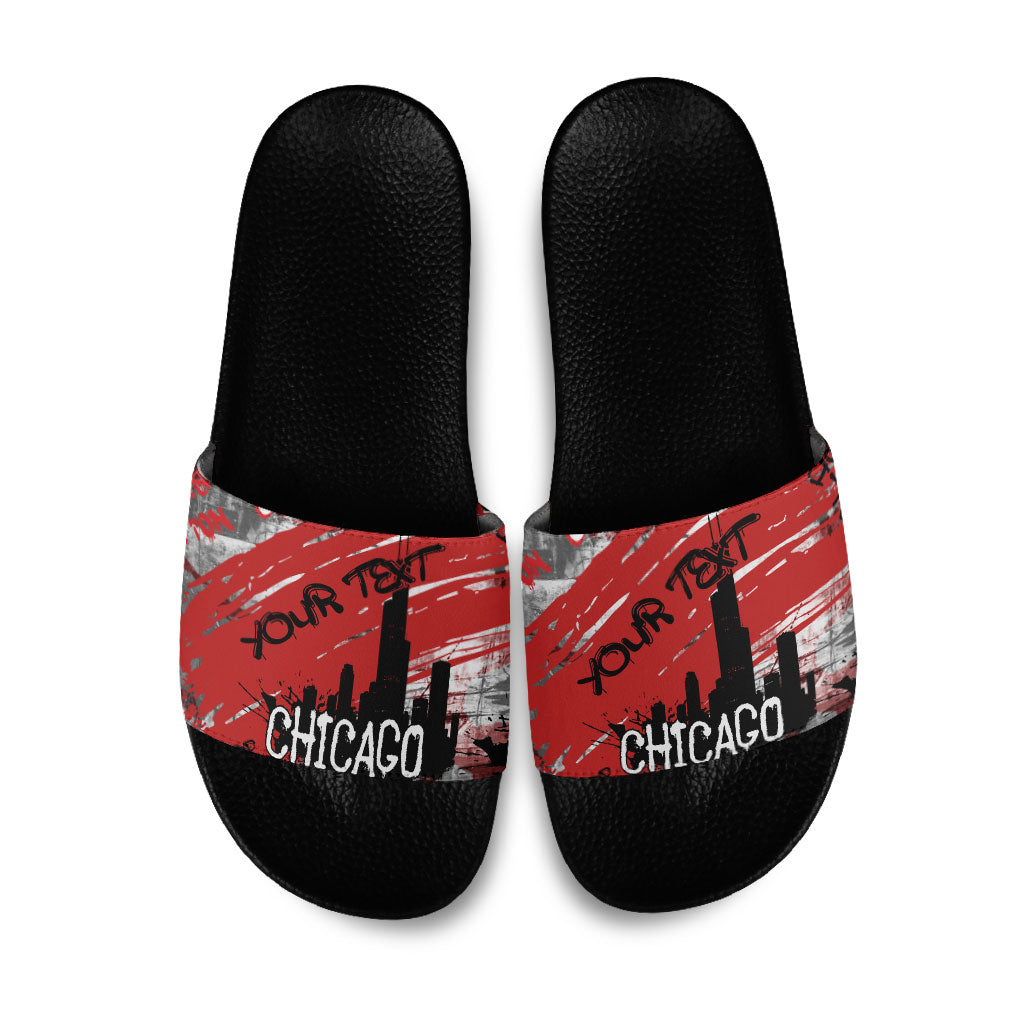Personalized Chicago City Skyline Slide Sandals Urban Graffiti Street Art - Second City Windy City