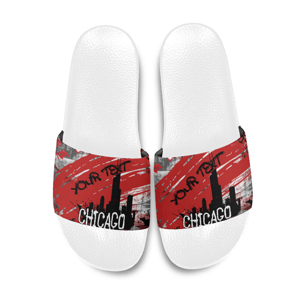 Personalized Chicago City Skyline Slide Sandals Urban Graffiti Street Art - Second City Windy City