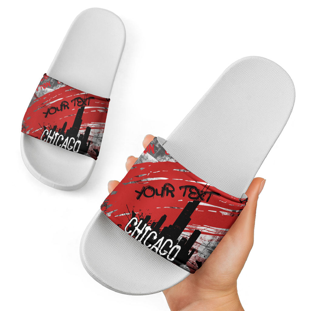 Personalized Chicago City Skyline Slide Sandals Urban Graffiti Street Art - Second City Windy City