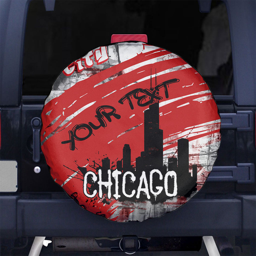 Personalized Chicago City Skyline Spare Tire Cover Urban Graffiti Street Art - Second City Windy City