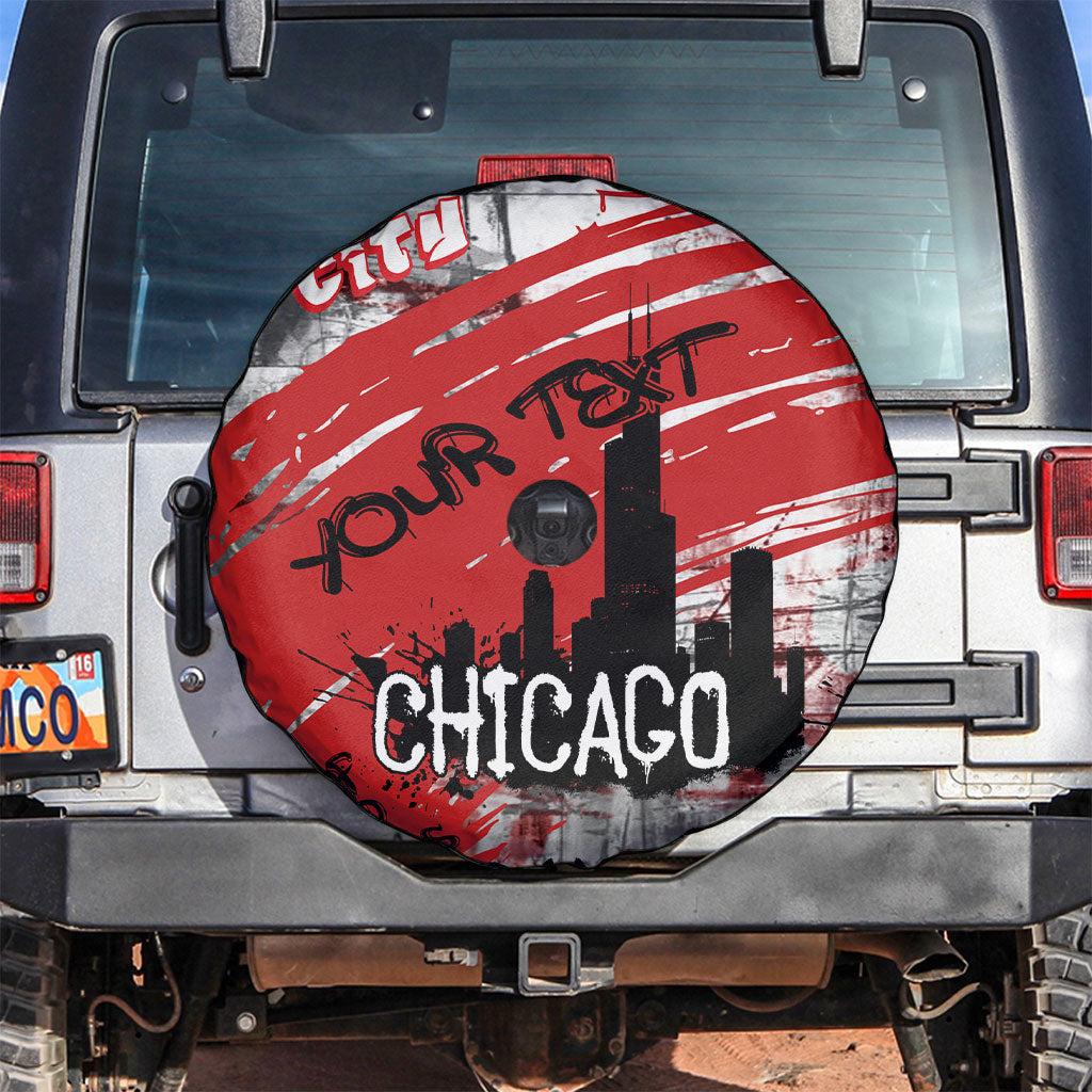 Personalized Chicago City Skyline Spare Tire Cover Urban Graffiti Street Art - Second City Windy City