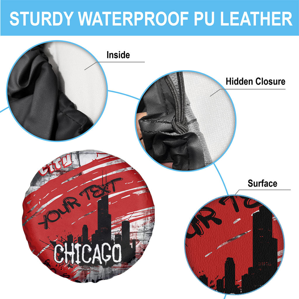 Personalized Chicago City Skyline Spare Tire Cover Urban Graffiti Street Art - Second City Windy City