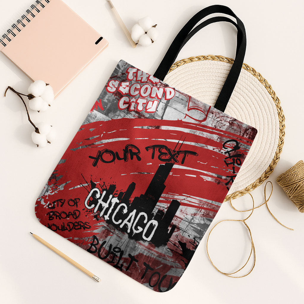 Personalized Chicago City Skyline Tote Bag Urban Graffiti Street Art - Second City Windy City