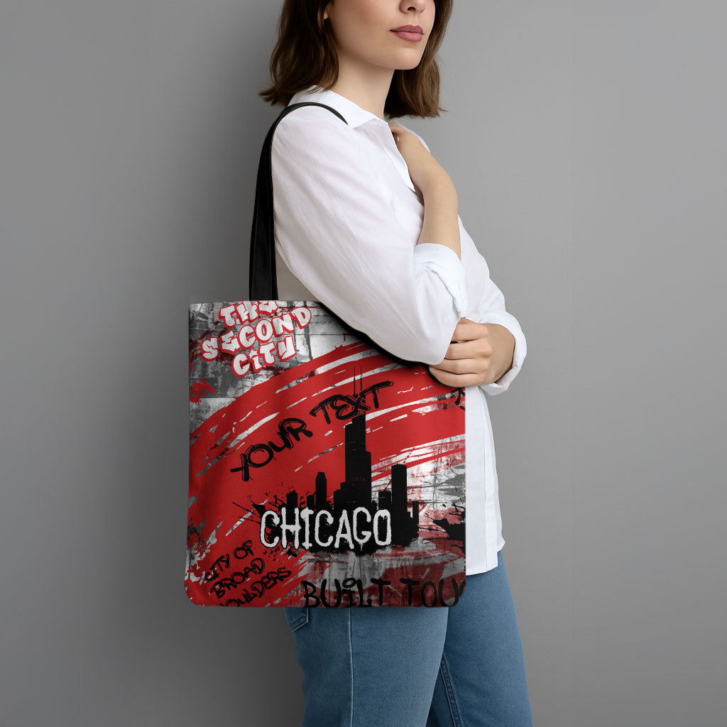 Personalized Chicago City Skyline Tote Bag Urban Graffiti Street Art - Second City Windy City