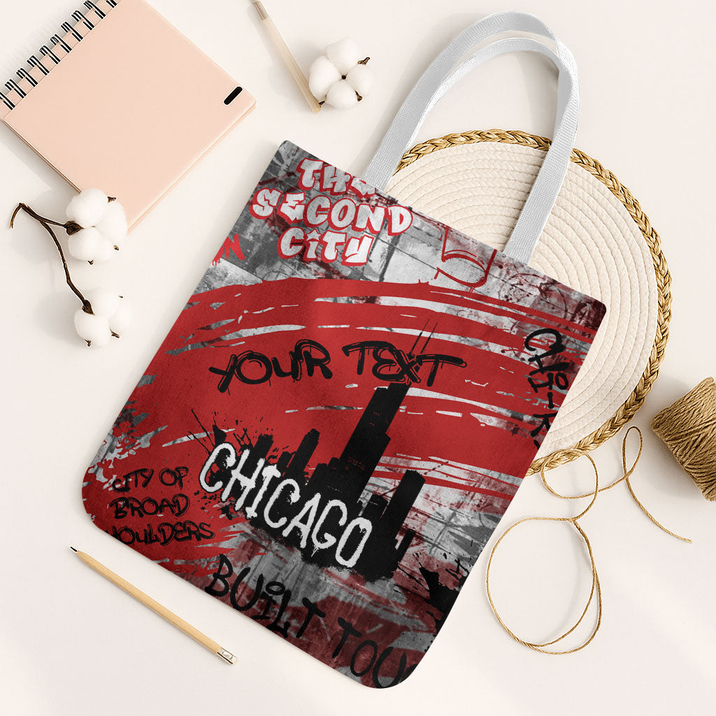 Personalized Chicago City Skyline Tote Bag Urban Graffiti Street Art - Second City Windy City