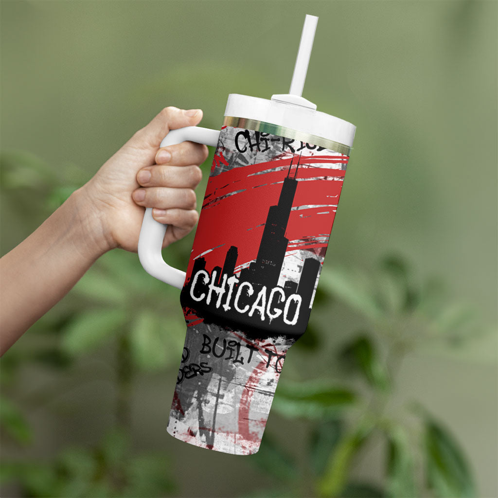 Personalized Chicago City Skyline Tumbler With Handle Urban Graffiti Street Art - Second City Windy City
