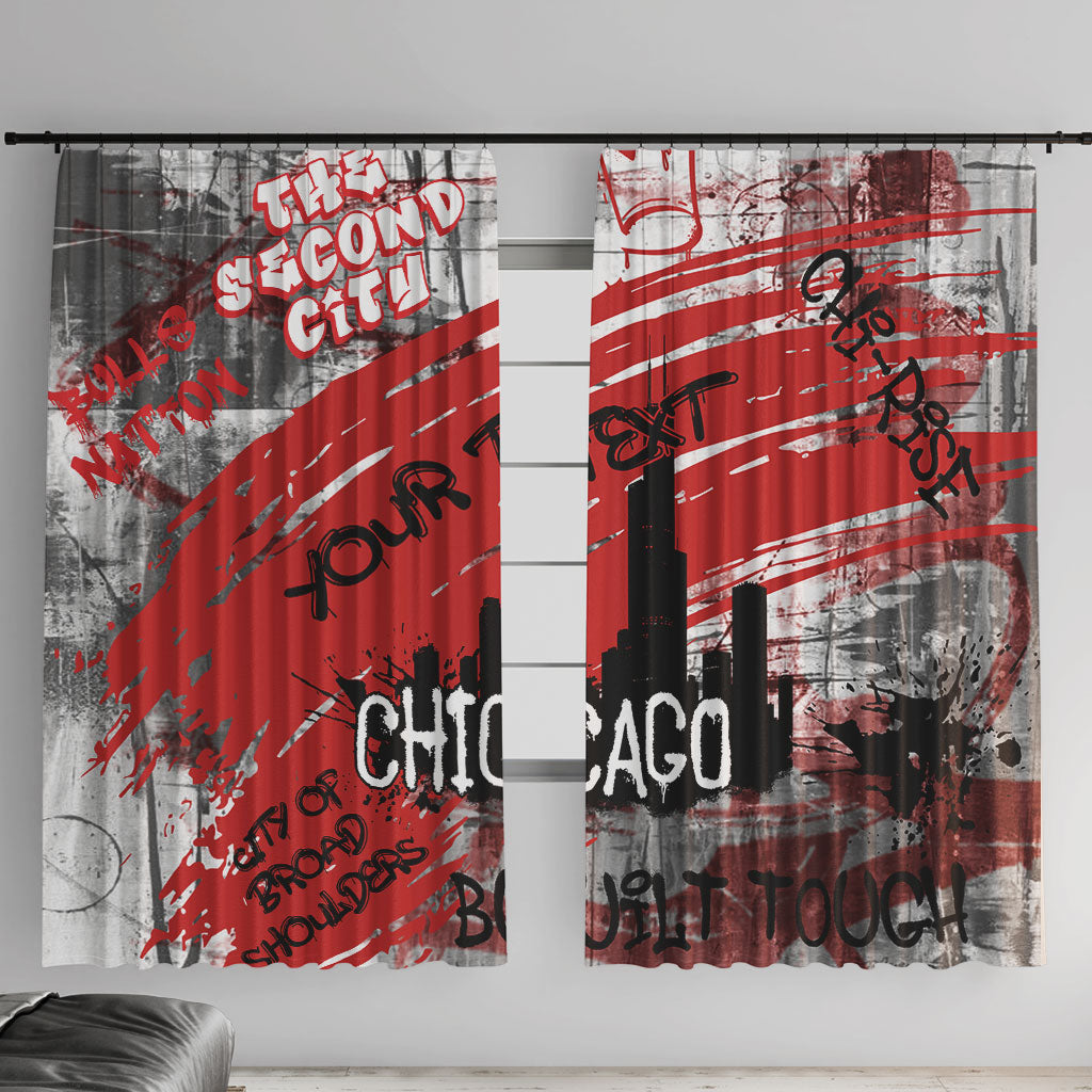 Personalized Chicago City Skyline Window Curtain Urban Graffiti Street Art - Second City Windy City