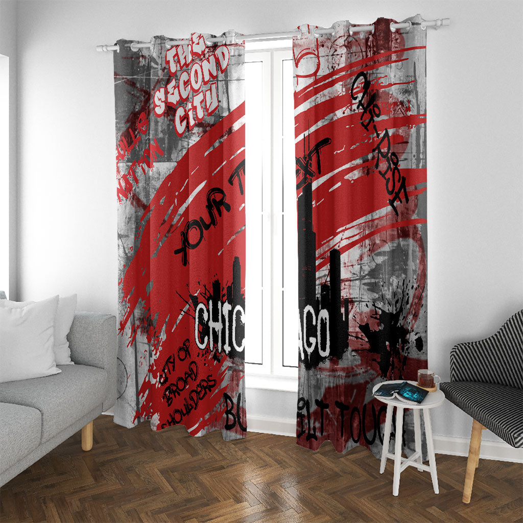 Personalized Chicago City Skyline Window Curtain Urban Graffiti Street Art - Second City Windy City
