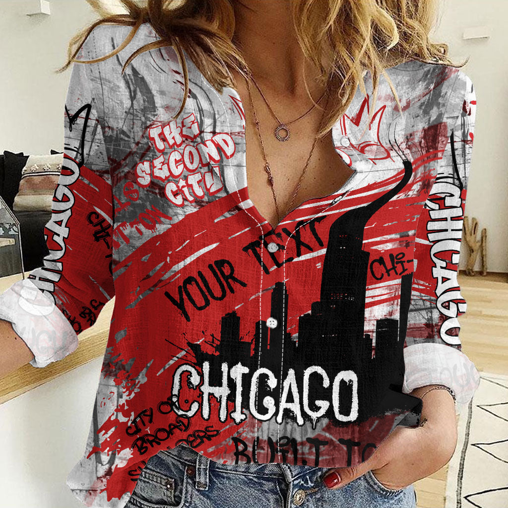 Personalized Chicago City Skyline Women Casual Shirt Urban Graffiti Street Art - Second City Windy City