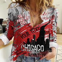 Personalized Chicago City Skyline Women Casual Shirt Urban Graffiti Street Art - Second City Windy City
