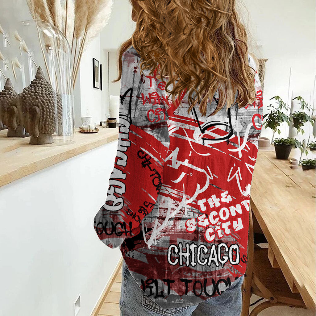 Personalized Chicago City Skyline Women Casual Shirt Urban Graffiti Street Art - Second City Windy City