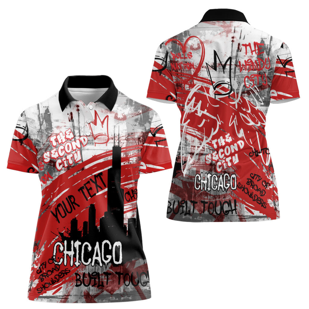 Personalized Chicago City Skyline Women Polo Shirt Urban Graffiti Street Art - Second City Windy City