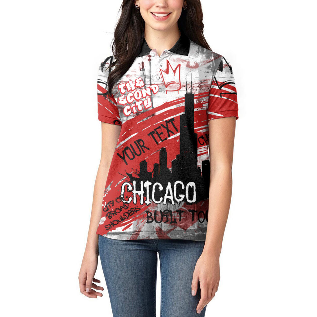Personalized Chicago City Skyline Women Polo Shirt Urban Graffiti Street Art - Second City Windy City