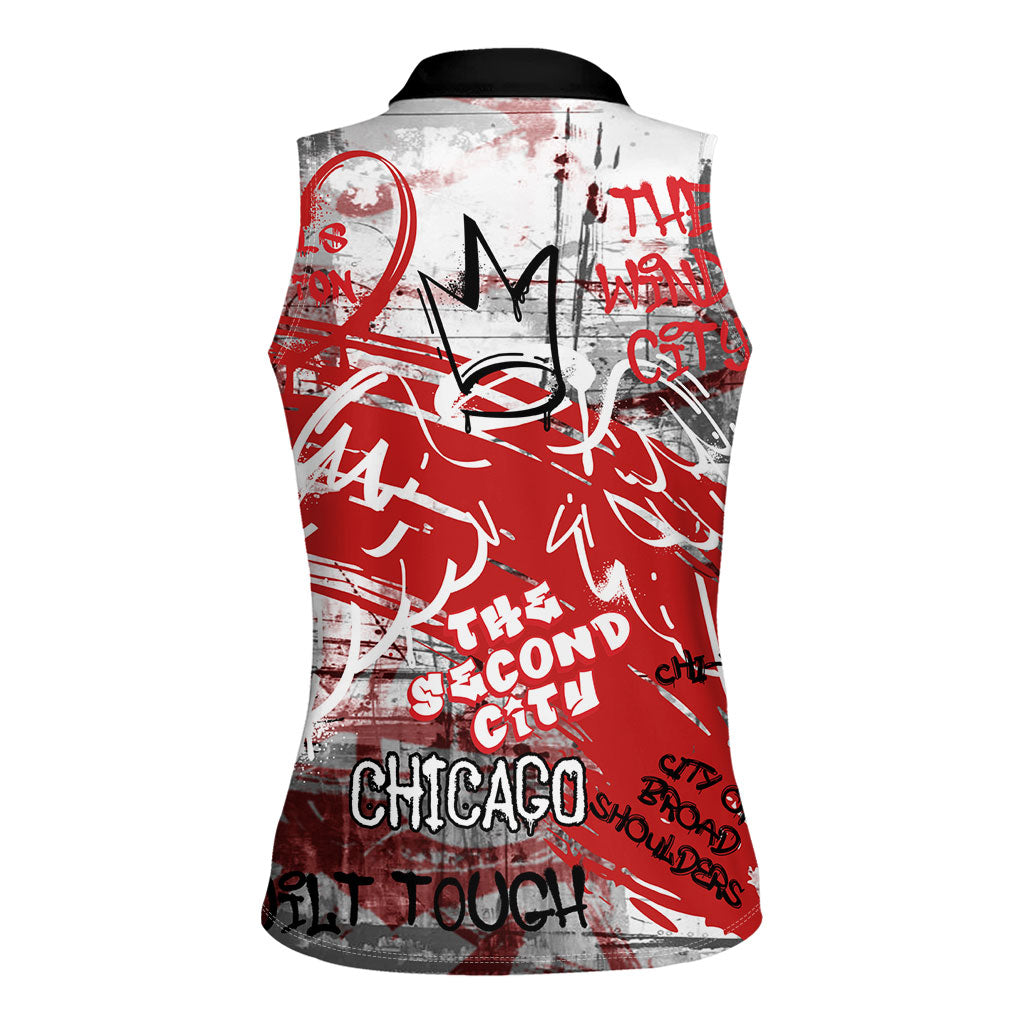 Personalized Chicago City Skyline Women Sleeveless Polo Shirt Urban Graffiti Street Art - Second City Windy City