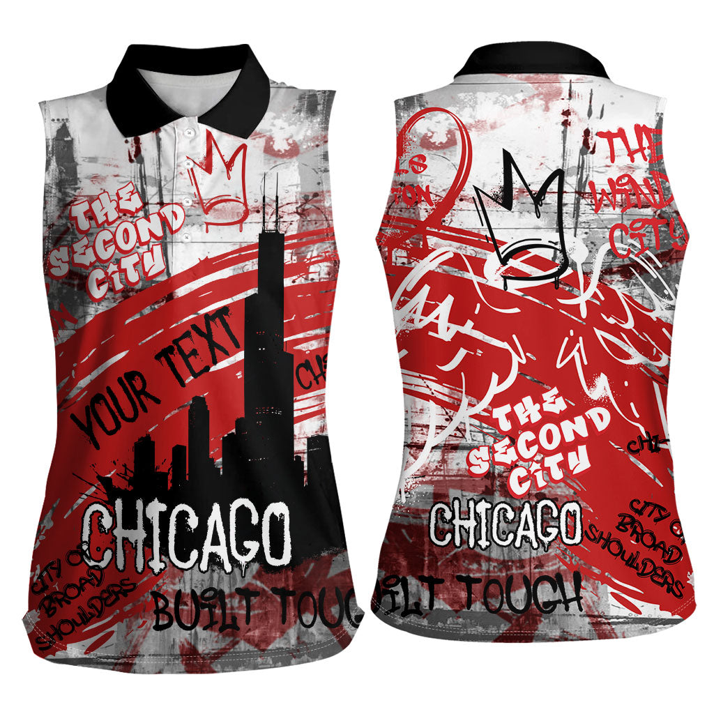 Personalized Chicago City Skyline Women Sleeveless Polo Shirt Urban Graffiti Street Art - Second City Windy City