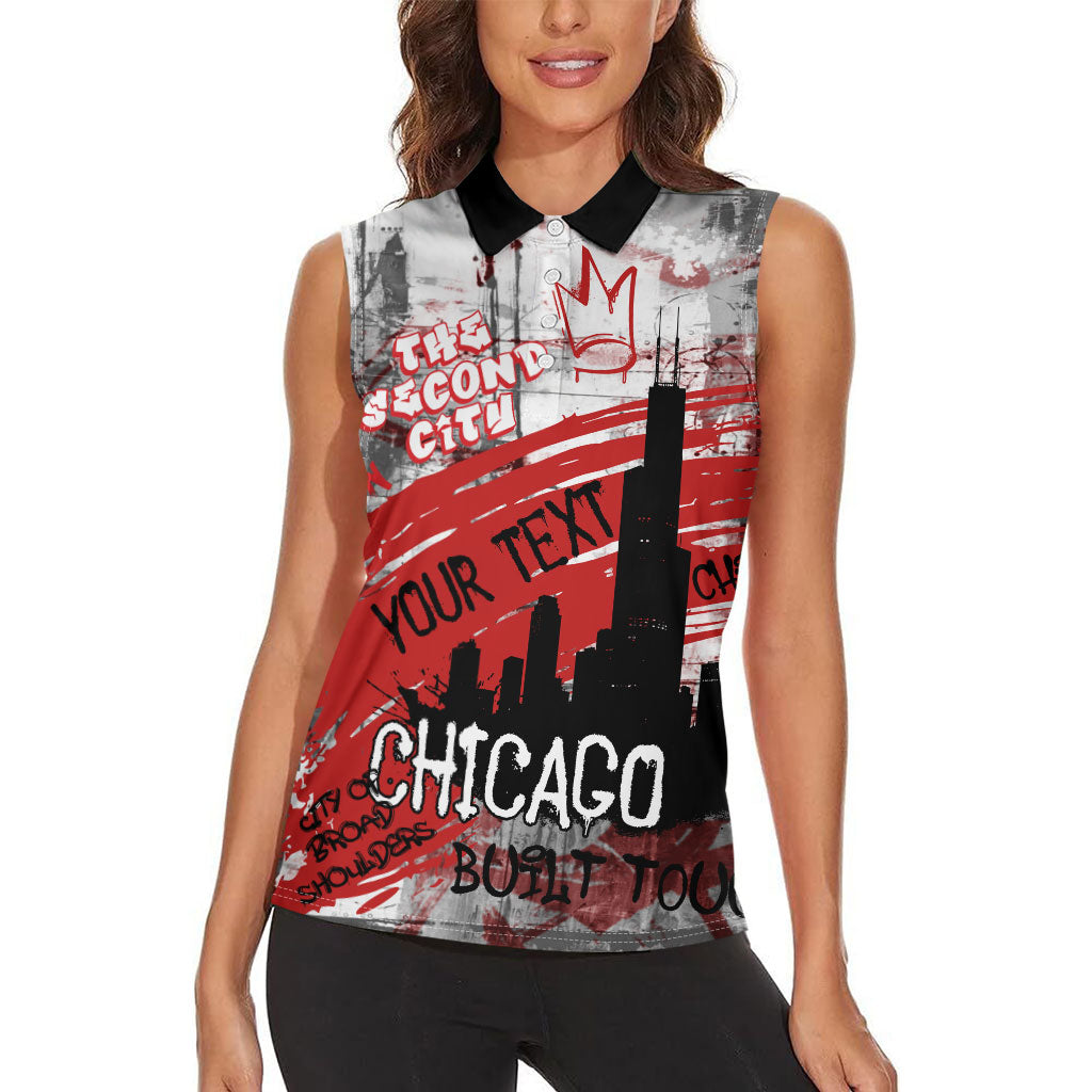 Personalized Chicago City Skyline Women Sleeveless Polo Shirt Urban Graffiti Street Art - Second City Windy City