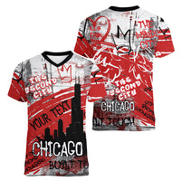 Personalized Chicago City Skyline Women V-Neck T-Shirt Urban Graffiti Street Art - Second City Windy City