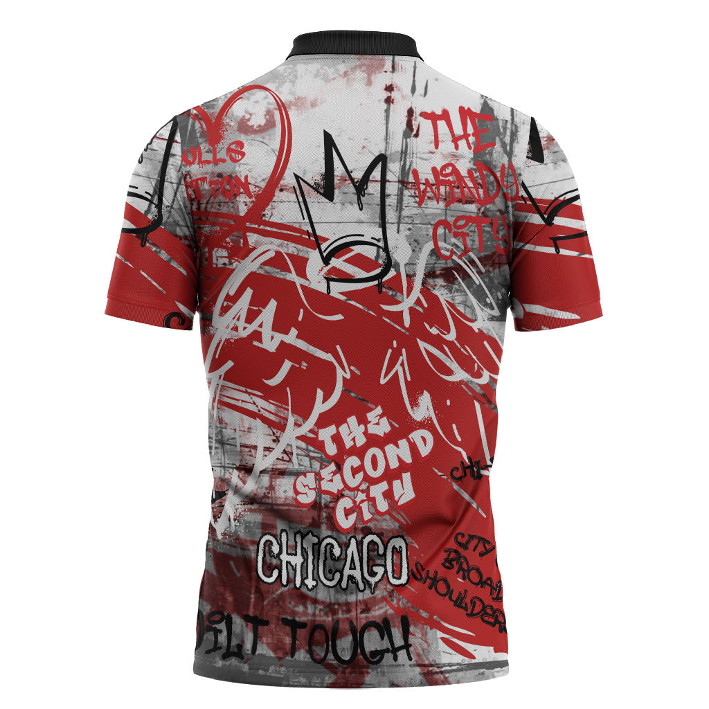 Personalized Chicago City Skyline Zipper Polo Shirt Urban Graffiti Street Art - Second City Windy City